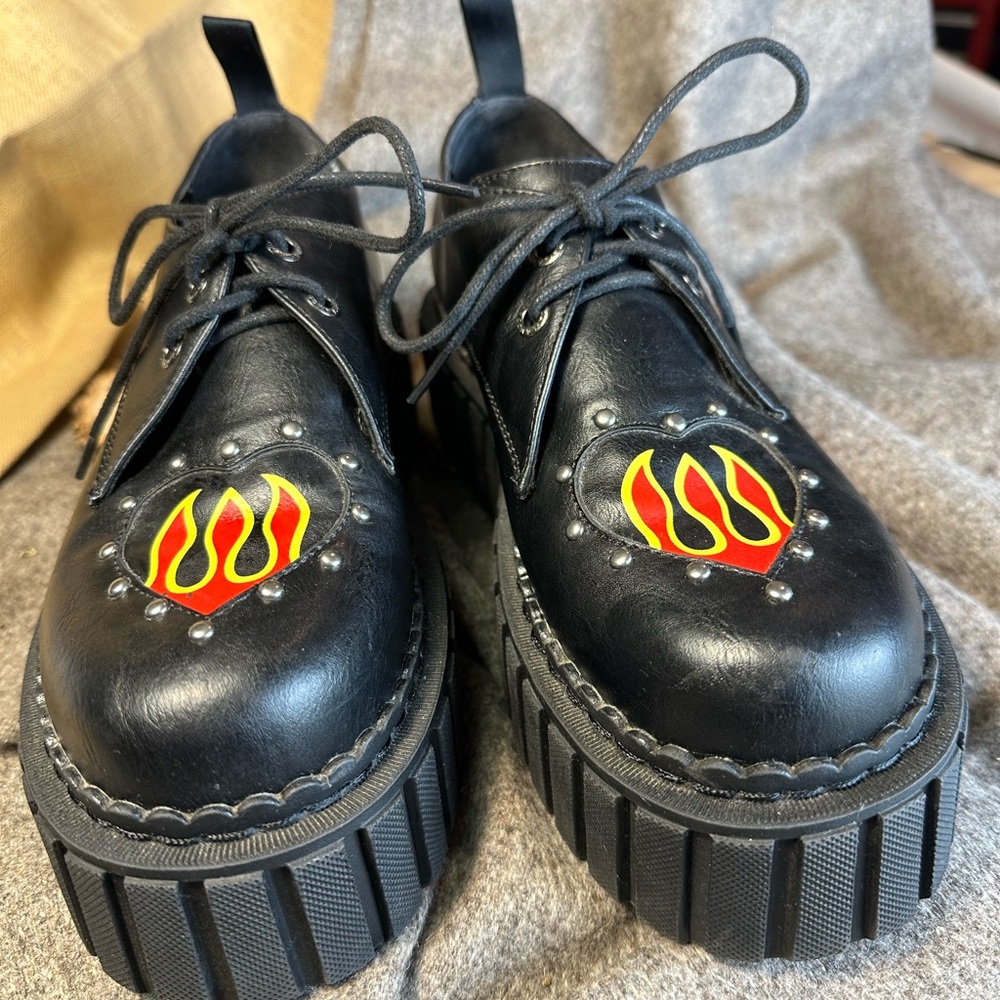 Dolls Kill Lamoda Black Platform Shoes. Flames and Spikes Heel. W9 badass. $69